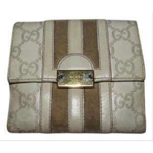 Gucci Guccissma Print Taupe Brown Large G Logo Leather Wallet